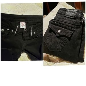 True Religion Black Denim BLING Rinestones 25x33